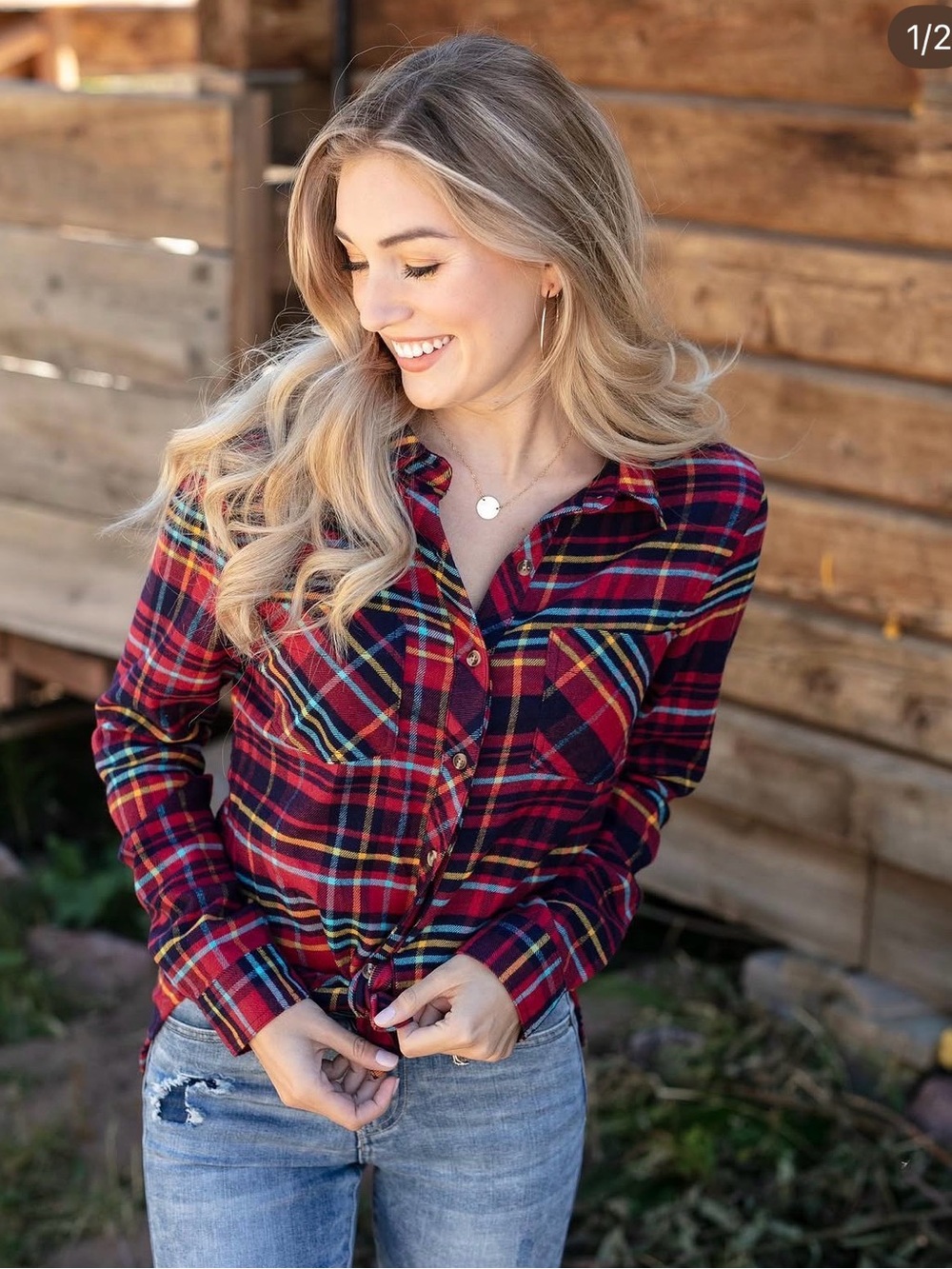 G&L Blue and Red Plaid Shirt